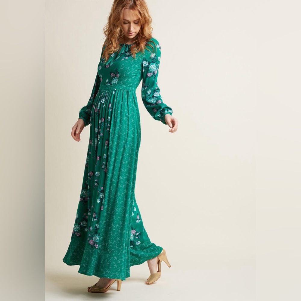 ModCloth Green Floral Cottagecore Maxi Dress Size XXS
